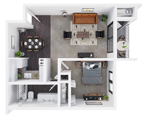 Floor plan for 1 bed, 1 bath, 649 sqft